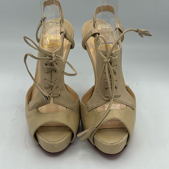 CHRISTIAN LOUBOUTIN Beige Leather Sometimes Lace Up Heels EU 36.5/ US 6.5 - Picture 2 of 13